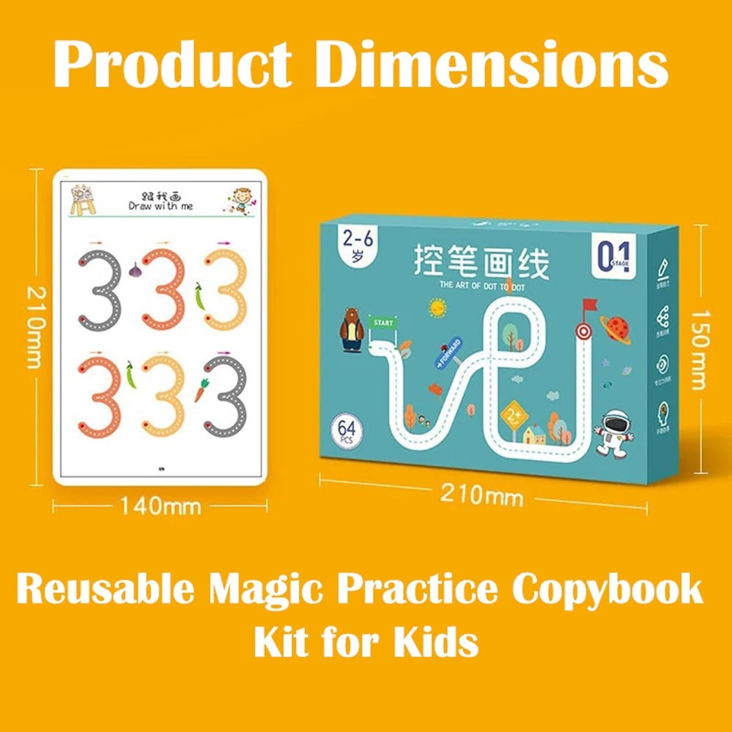 64 Pages Magical Tracing Workbook Set, Hand Writing Pen Control Training Book For Learning To Write The Alphabets & Numbers, Preschool Educational Reusable Learning Book For Kids.
