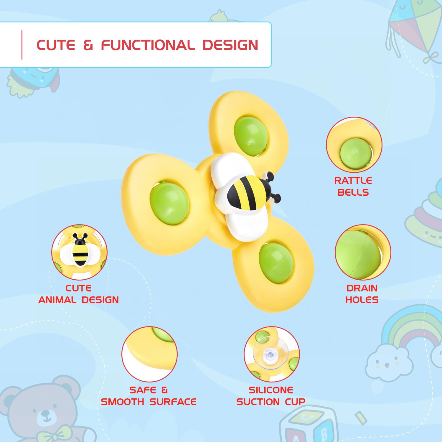 FunPop 4-Petal Sensory Spinner — Bee, Ladybug & Butterfly Pop-Fidget