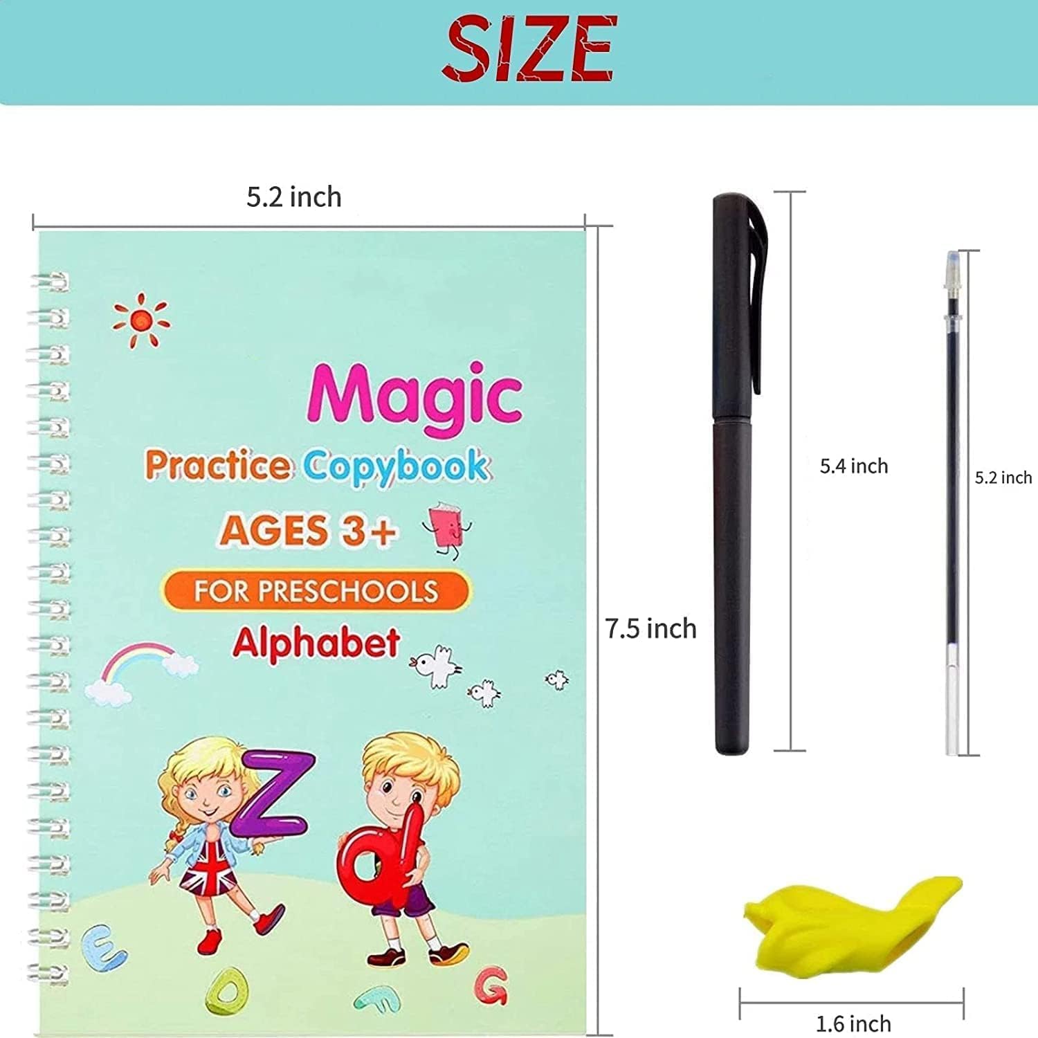 Sank Magic Practice Copybook (4 Books + 1 Pen + 5 Refills) — Reusable Handwriting Workbook Set for Kids