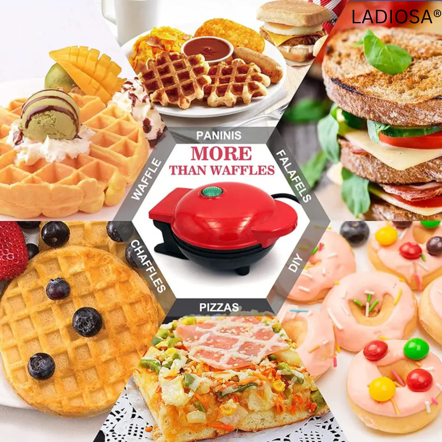 Premium Electric Waffle Maker (Red, 350W) – Mini Non-Stick Waffles Iron Machine for Home | Quick Breakfast, Easy Cleaning, Compact & Powerful Design