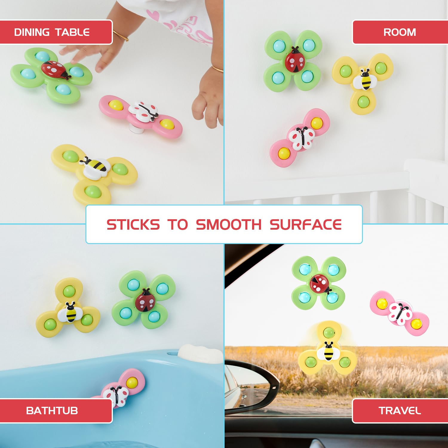 FunPop 4-Petal Sensory Spinner — Bee, Ladybug & Butterfly Pop-Fidget