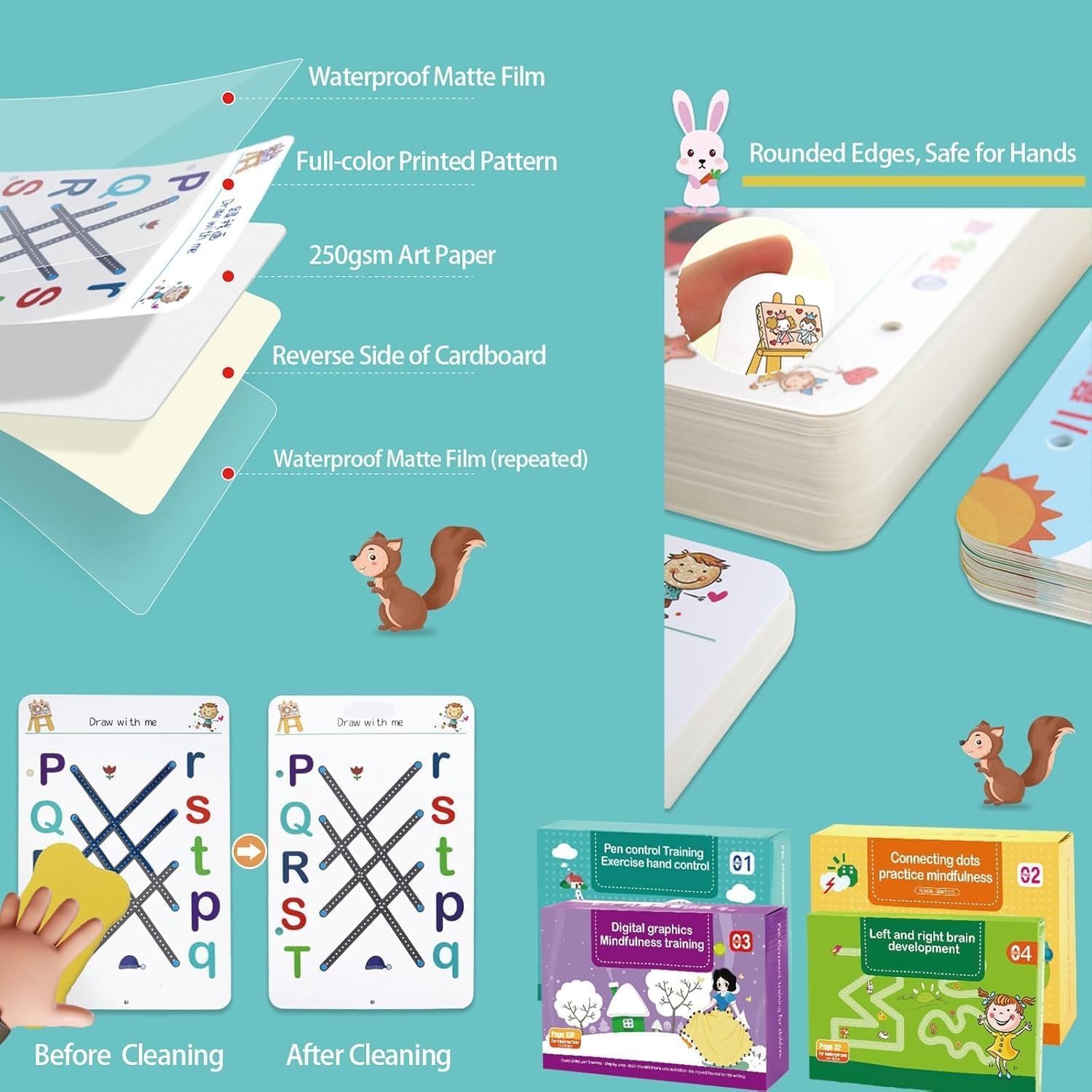 64 Pages Magical Tracing Workbook Set, Hand Writing Pen Control Training Book For Learning To Write The Alphabets & Numbers, Preschool Educational Reusable Learning Book For Kids.