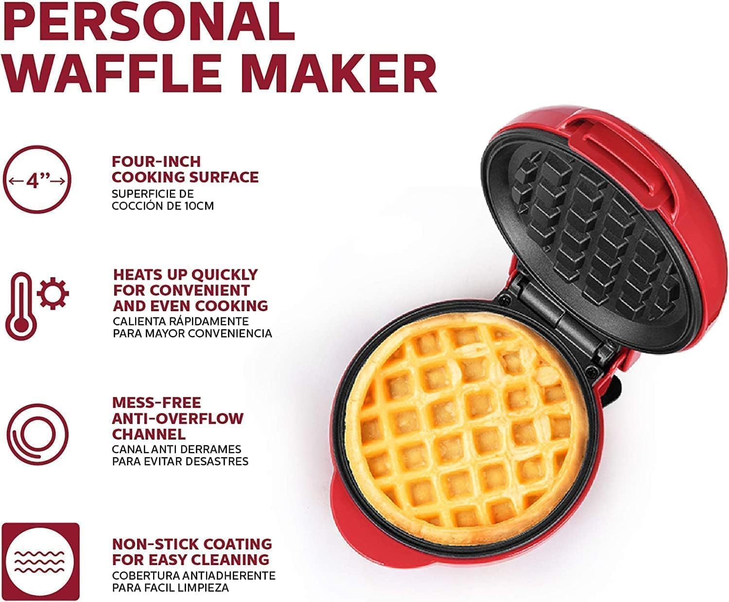 Premium Electric Waffle Maker (Red, 350W) – Mini Non-Stick Waffles Iron Machine for Home | Quick Breakfast, Easy Cleaning, Compact & Powerful Design
