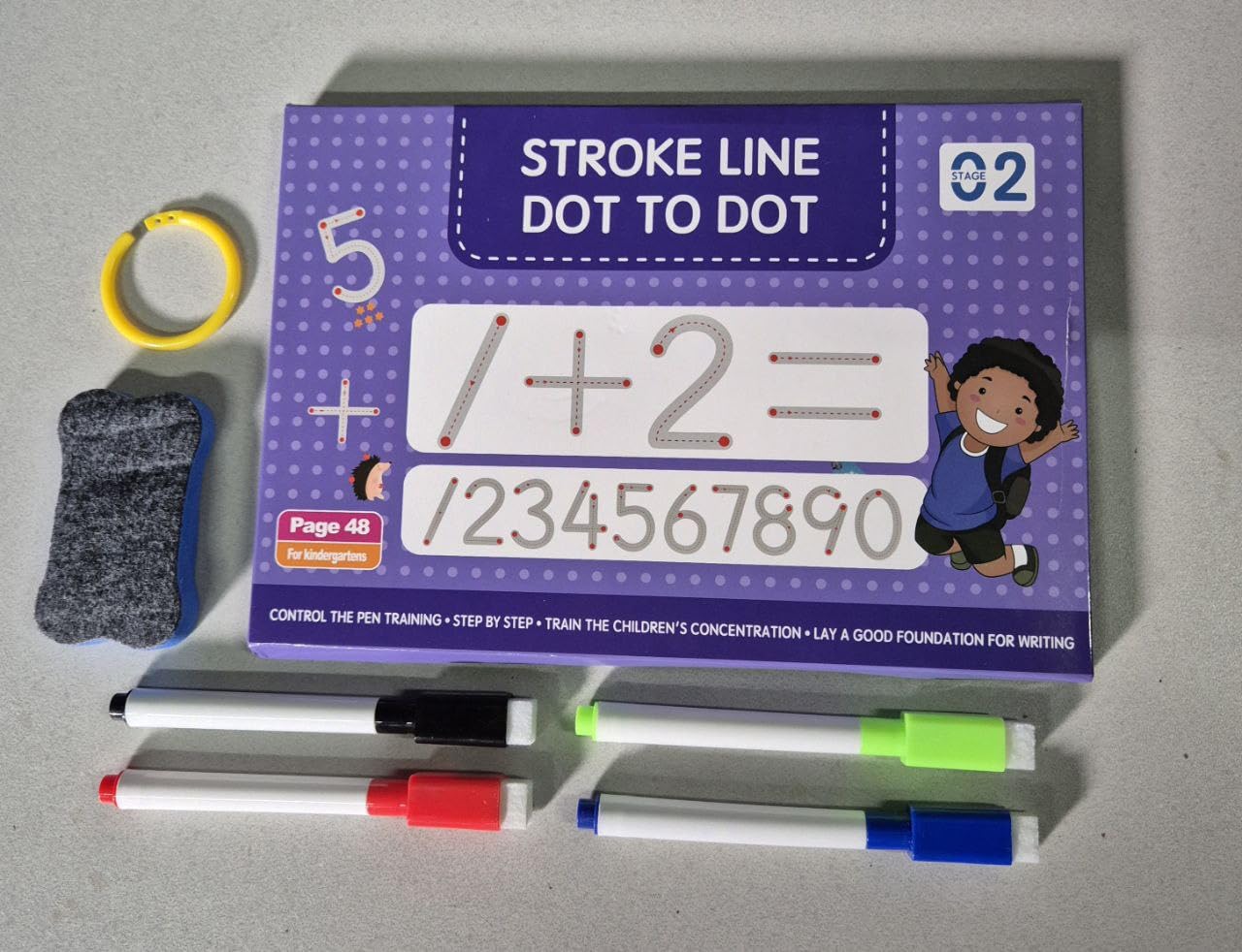 Kids Stroke Line Tracing Book with 4 Pens & Eraser – 48 Pages of Alphabet, Numbers, Mazes & Dot-to-Dot Learning Fun