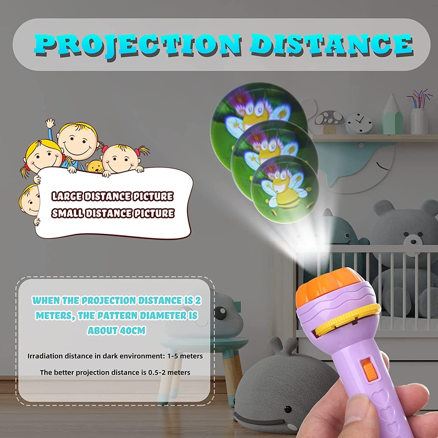 Bedtime Fun Kids Slide Projector Torch – Educational Night Light with 24 Fun Patterns | Easy Slide Projector | Perfect Sleep Companion for Kids