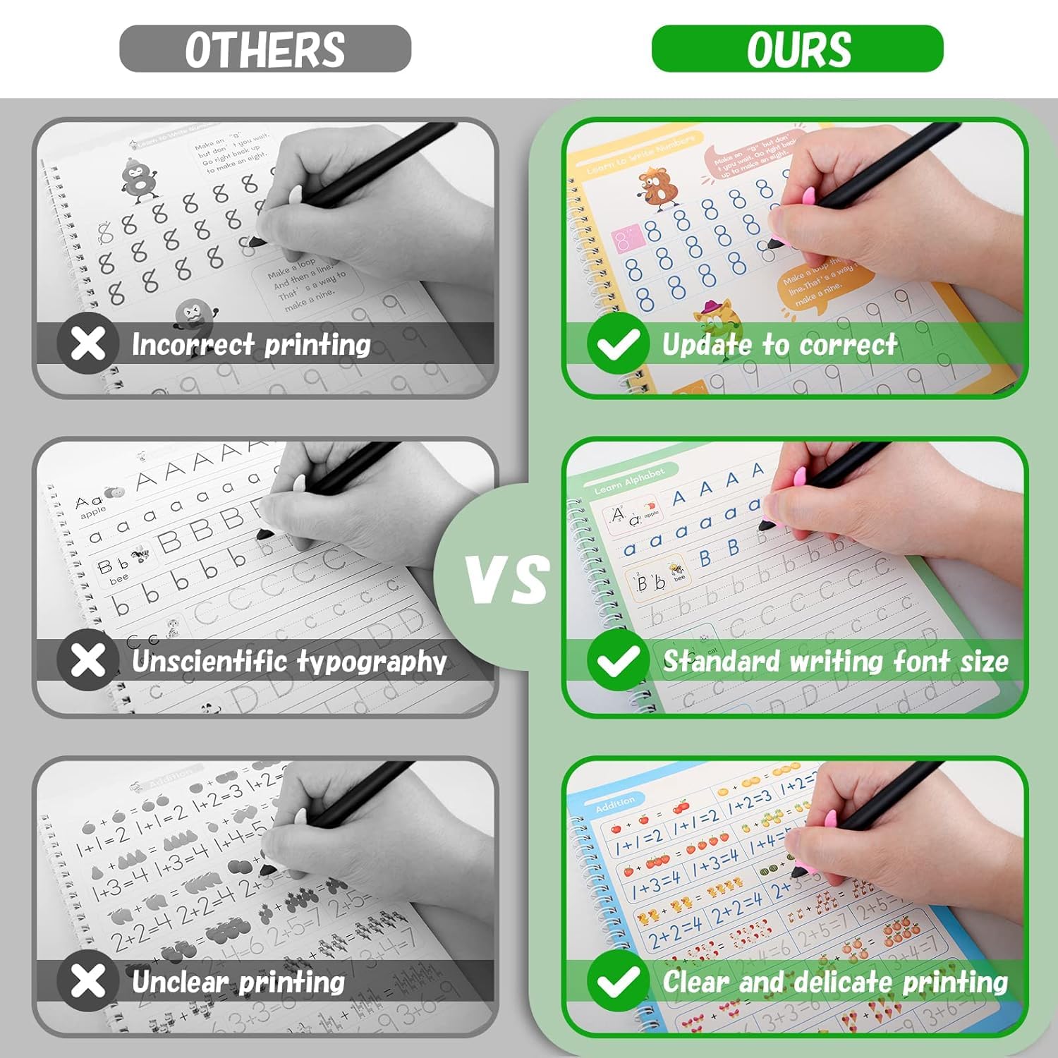 Sank Magic Practice Copybook (4 Books + 1 Pen + 5 Refills) — Reusable Handwriting Workbook Set for Kids